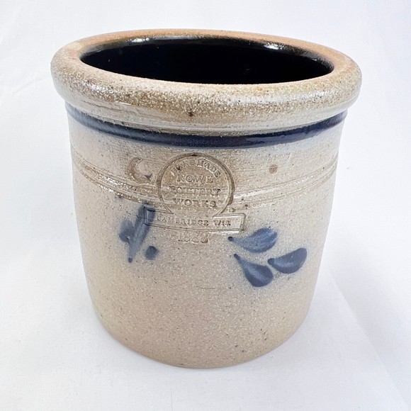 Vintage Rowe Pottery Works Heart Blue Salt Glaze Utensil Crock 1988 Pot Holder - Picture 3 of 13